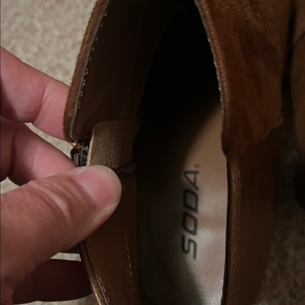 Soda Chestnut Ankle Booties 3.5 inch heel at highest point - Picture 4 of 6